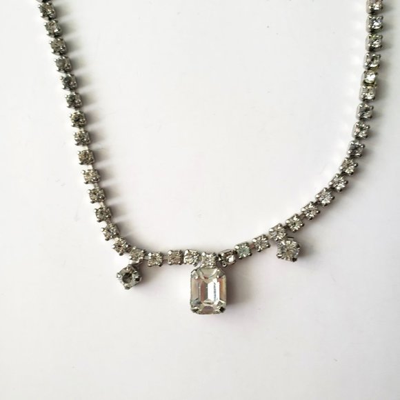 VTG Crystal Dangle Choker Style Necklace - Picture 1 of 6